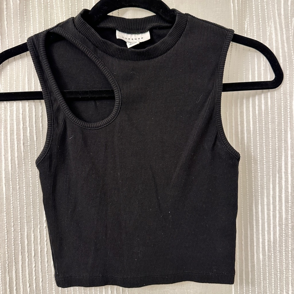 TOPSHOP Black Asymmetrical Cut-Out Crop Tank